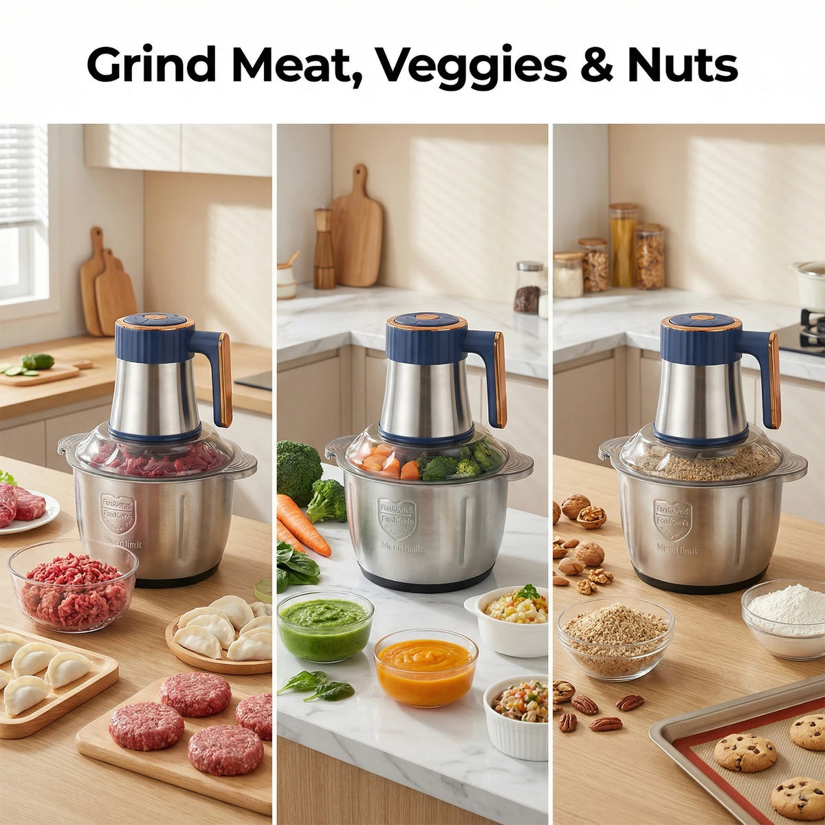 Podofo 5L Electric Meat Grinder Food Chopper Vegetable Chopper 5 Speed 6 Blades Meat Mincer Mixer Electric Dicer Stainless Steel