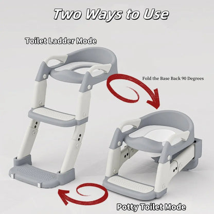 Kids Potty Training Seat With Steps, 3 In 1 Toddler Toilet Ladder Seat, Soft Mat Non-slip Splash Guard Toilet Seat (Grey)