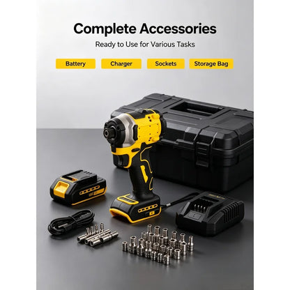 Professional Compact Brushless Impact Driver High Torque Rechargeable Power Screwdriver DIY Carpentry Construction Tool