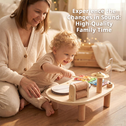 7 in 1 Wooden Toddler Musical Instrument Table Montessori Baby Percussion Toy Xylophone Drum Set Sensory Early Learning Play Gift for Kids 1‑4Y