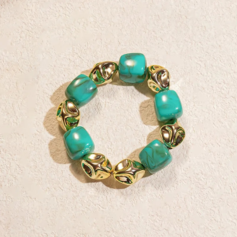Acrylic Irregular Square Round Beaded Bracelet Bangle for Women Imitation Stone Chain Bracelet Hand Accessories Couple Gifts K