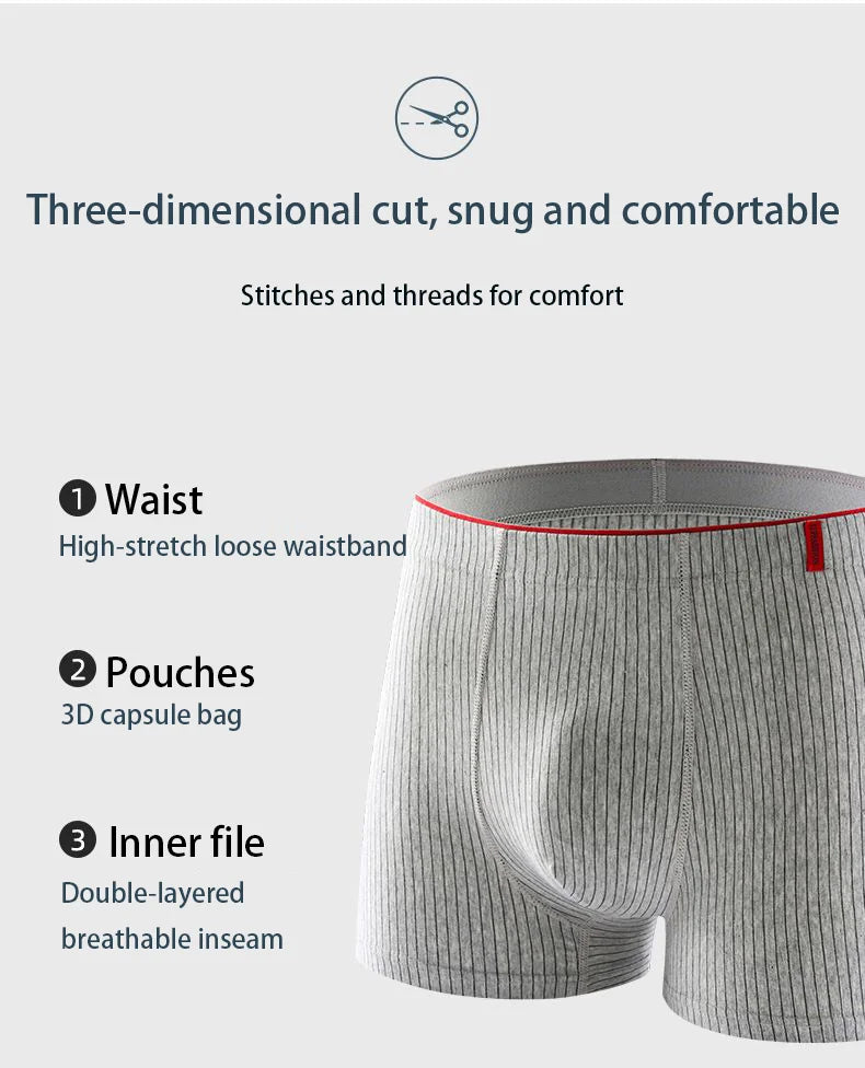 4 Pieces of Men's Boxer Underwear Soft, Breathable and Comfortable Men's Briefs Striped Trendy Personality Casual Loose Boxers