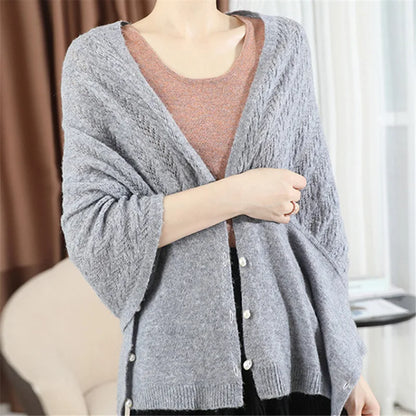 2022 Spring Autumn New Women's Knitted Shawl Cloak Multifunctional Warm Scarf Versatile Scarf Ponchos Capes Cardigan Khaki