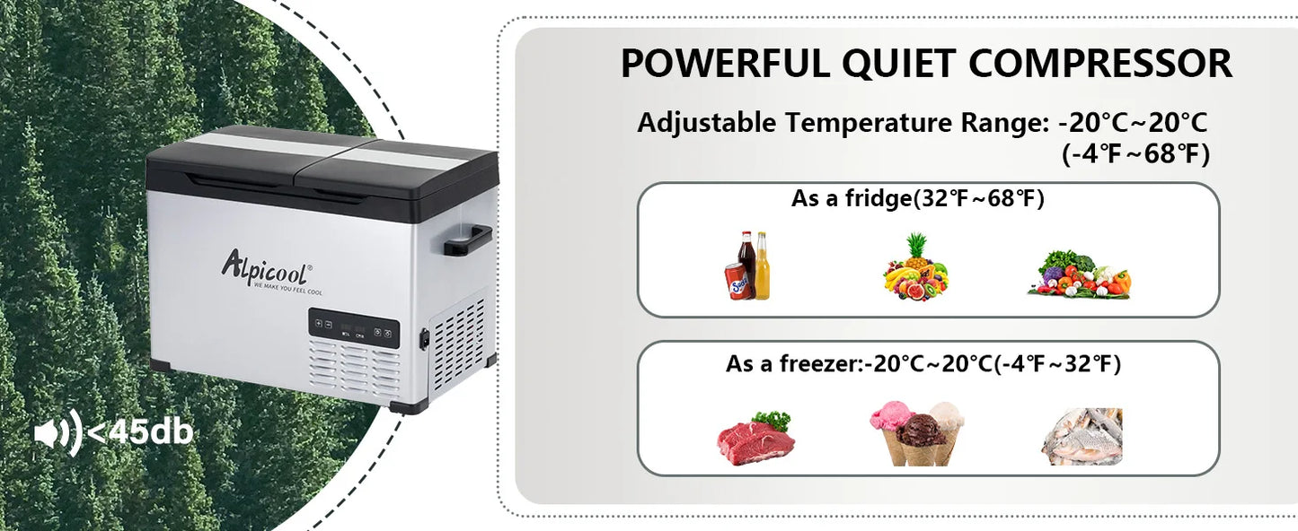 Alpicool CHS45 32L Compressor Cool Box 12 V Portable Fridge Electric Freezer Box Small Freezer for Car Camping, -20°C to 20°C,