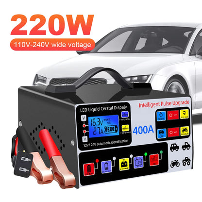 400A Intelligent Pulse Repair Charger Battery High Power Fast Charger 12V/24V Five-Stage Full Automatic Car Battery Charger 220W