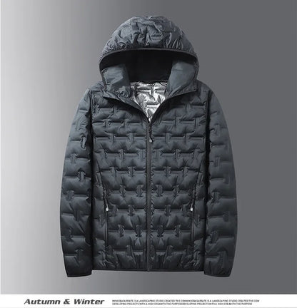 Winter white down jacket men's graphene self heating windproof pleated hooded down jacket casual warm down jacket men's coat