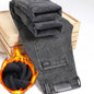 Men's Winter Stretch Fleece Jeans Thickened Warm Loose Straight Velvet Denim Trousers Classic Business Casual Black Work Pants