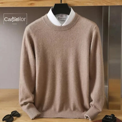 Men's 100% Pure Mink Cashmere Sweater O-Neck Pullovers Knit Large Size Mink Sweater Winter New Long Sleeve High-End Jumpers Tops