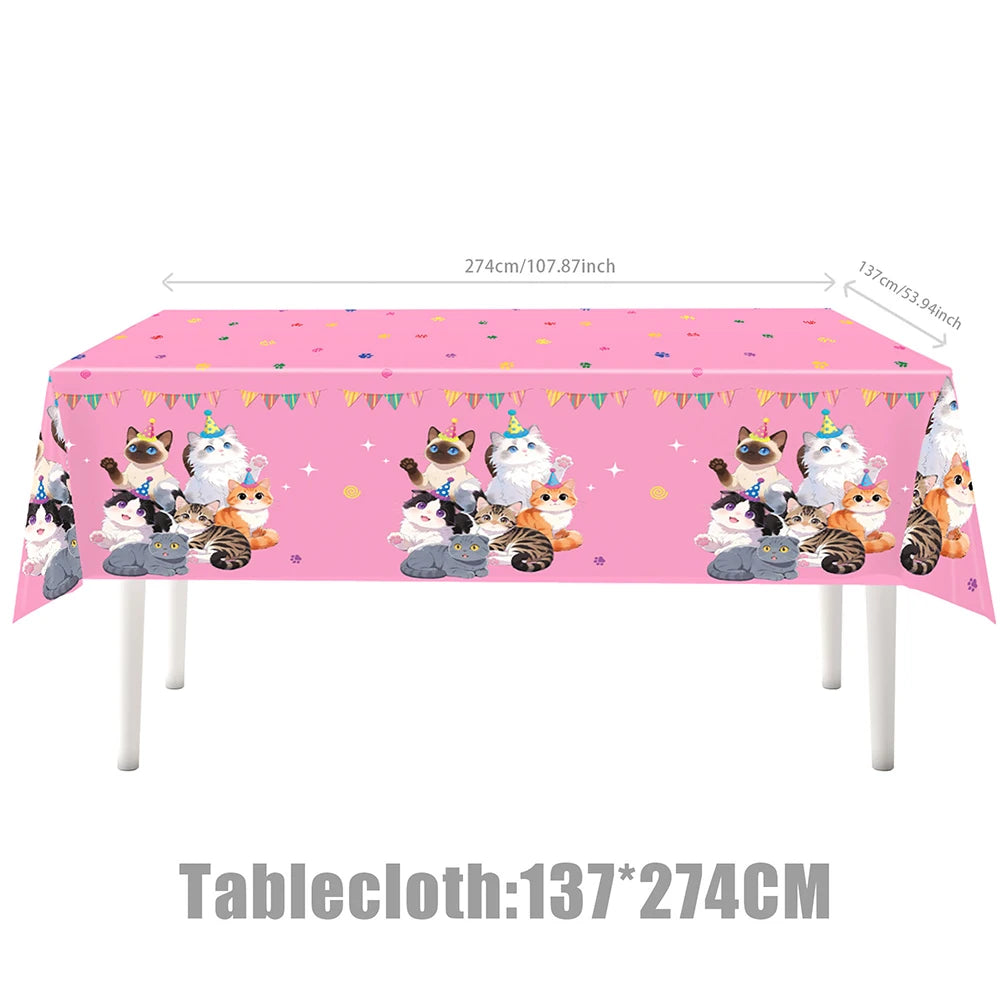 Cat Party Paper Plates Cups Napkins Party Supplies Cat Face Happy Birthday Banner Tablecloth for Cat Themed Birthday Party Decor
