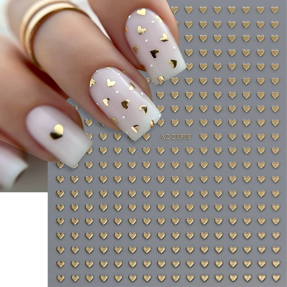 8pcs/set Mini Red Heart Valentines Nail Stickers Irregular Love Stripe Gold/Silver Nail Decals Sliders Laser Shiny Manicure Acce