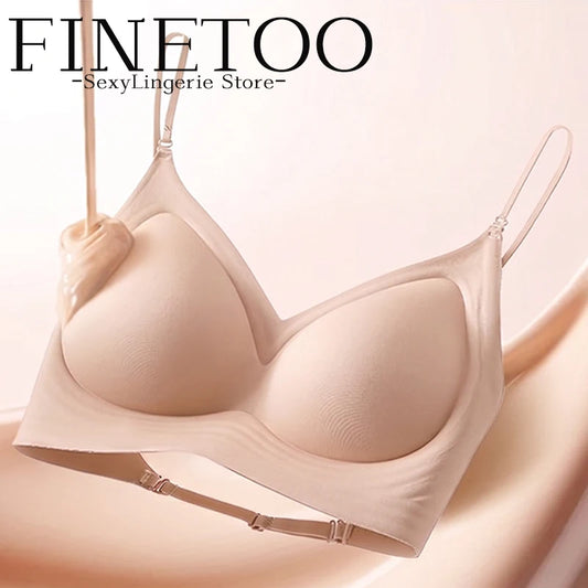 FINETOO Women's 3 Ways to Wear Halter Neck Backless Bralette Seamless Thin-Strapped Gather Bra Female Sexy Solid Color Underwear