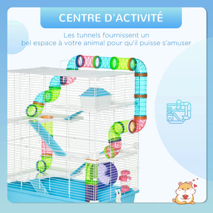 Large 5-stage hamster rodent cage with water watering tunnel wheel Dim. cages room ladder for pet animals, hamster cages rat cages, pet animals furniture