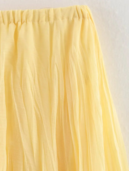 HH Women Elastic Waist Pleated Maxi Skirt Flowy A Line Pleated Long Skirt In Yellow White Pink For Spring Summer Beach Vacation