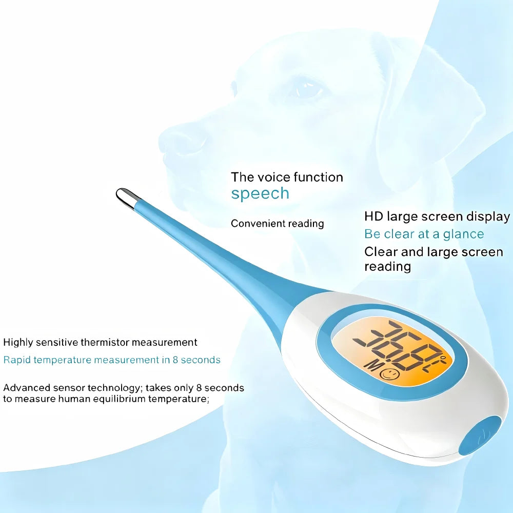 JUSTLANG Dog&Cat Thermometer Pet Fever Detection Large Digital Display Flexible Soft Tip Waterproof Veterinary Supply Animals