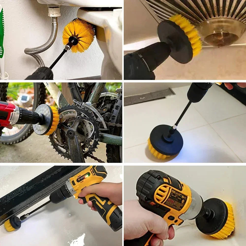 Nylon Round Cleaning Brush Set for Electric Drill High-Density Bristle Carpet And Glass Cleaning Tool Kit.