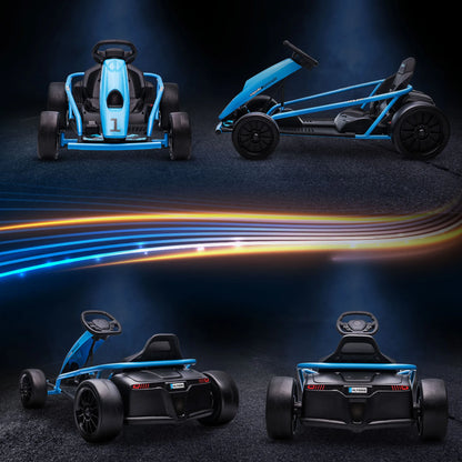 Electric Go-kart for children 8-12 years old with high backrest and safety belt, 115x77x54 cm, blue and black, electric stroller, toy kart, children's kart