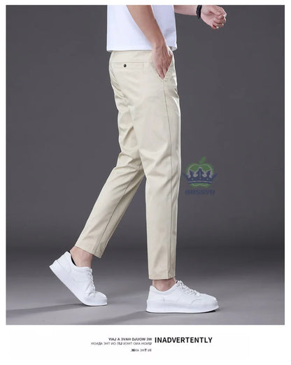 Summer High Quality Cotton Ankle Length Casual Pants Men Business Slim Elastic Waist Jogger Outdoors Korean Work Suit Trousers