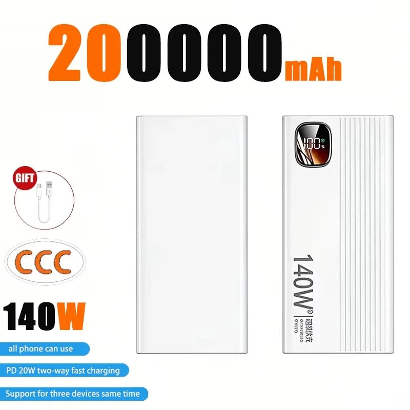 Lenovo 500000mAh Power Bank 140W Super Fast Charging Powerbank Portable External Battery Charger For Xiaomi iPhone 2027New