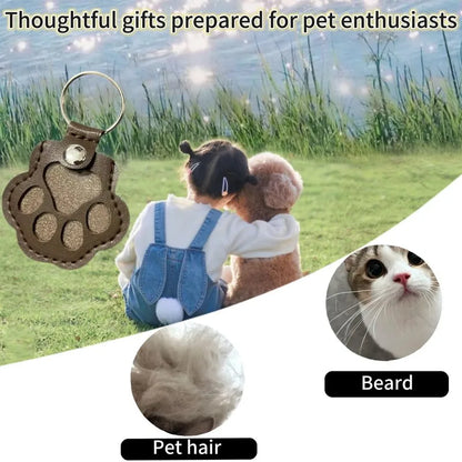 Leather Memorial Pet Hair Storage Bag Cat Paw Keychain DIY Homemade Pet Memorial Keychain for Commemorative Gift Bag Wallet