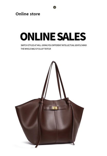 Fashion Large Capacity Trapeze Women Shoulder Bags Designer Metal Lock Handbags High-Quality Pu Leather Big Tote Commute Bag