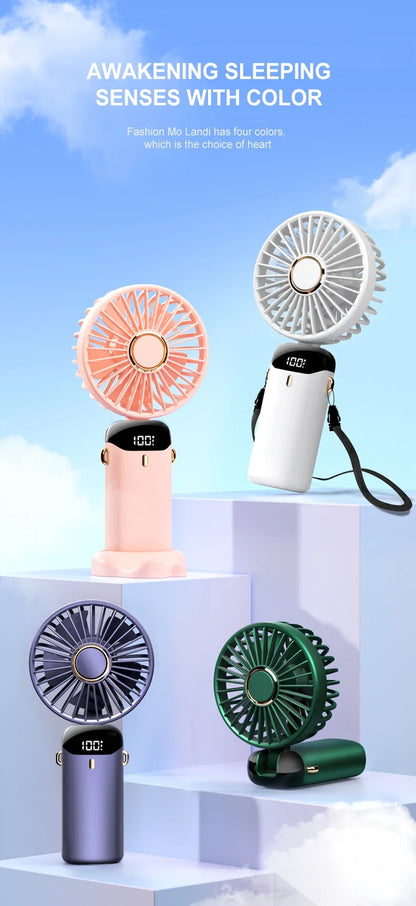 5000mAh Portable Fan Rechargeable 90° Foldable 5 Speed Mini Air Conditioner Small Fan Air Cooler with LED Digital Display