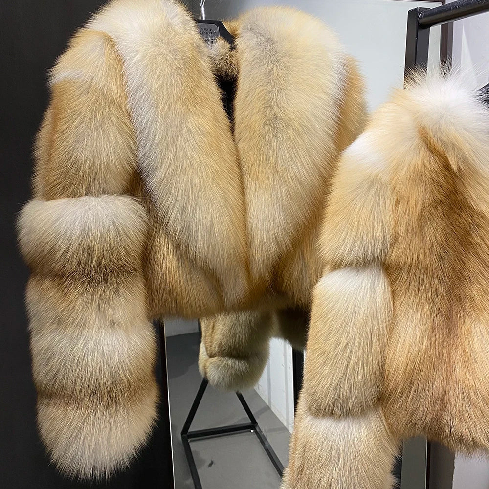 YOLOAgain Women's Natural Fox Fur Jacket 2025 Winter Warm Luxury Real Fox Fur Coat