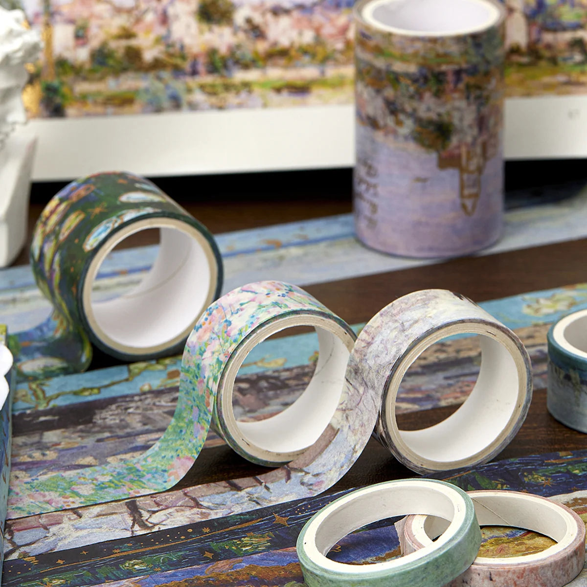 24 Rolls/Box Oil Painting Theme Washi Tape Set, Gilded Style Design Decorative Handmade DIY Decoration Materials Tape