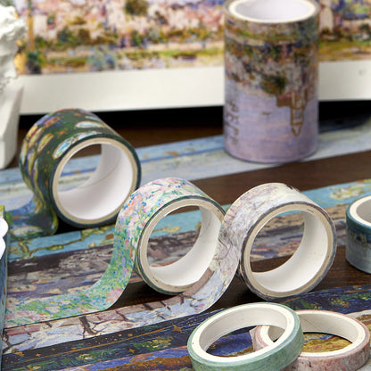 24 Rolls/Box Oil Painting Theme Washi Tape Set, Gilded Style Design Decorative Handmade DIY Decoration Materials Tape