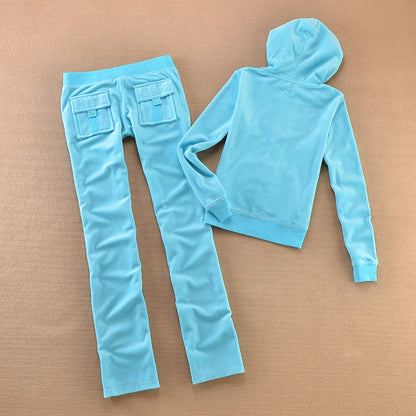 Solid Color Velvet Tracksuit 2025 Women's Zipper Top and Pants Suit Two-Piece Set