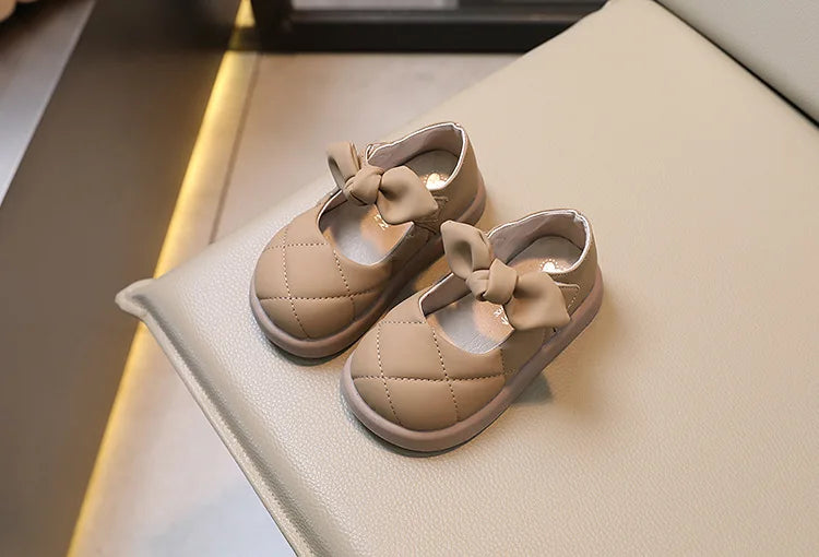 Children Leather Shoes for Girls Soft Spring Autumn New Baby Shallow Bow Solid Color Japanese Style Kids Versatile Casual Shoes
