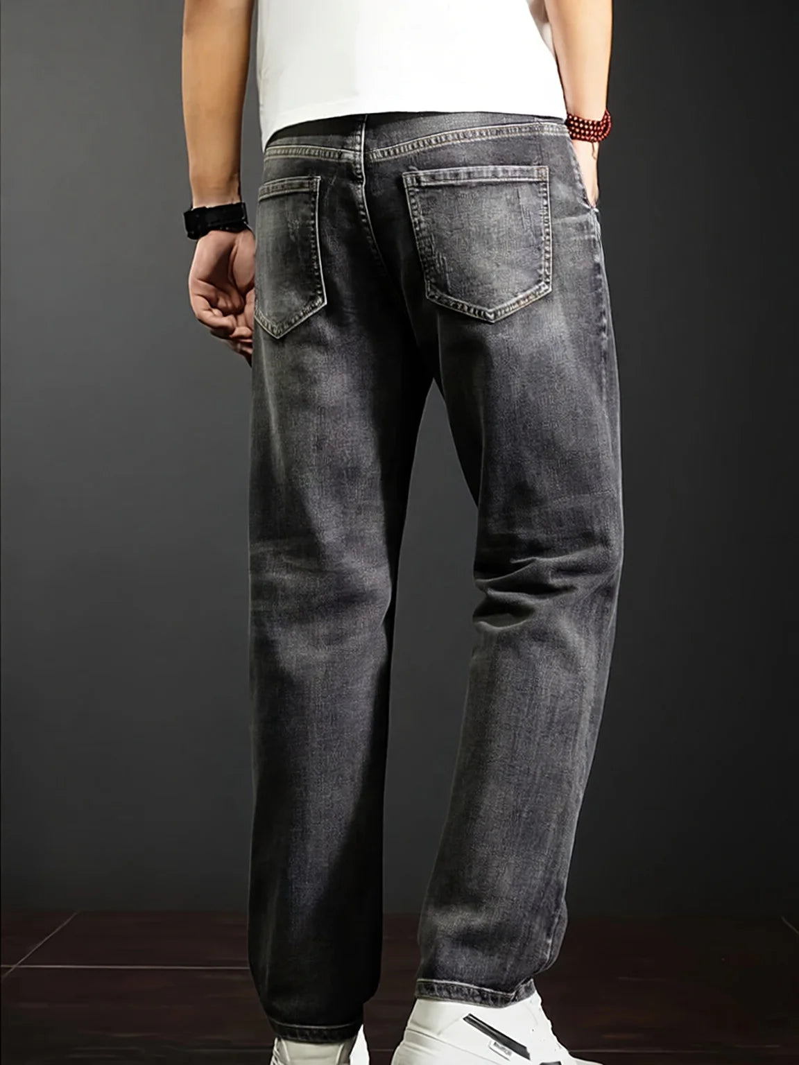 Men's New Straight Leg Stretchable Jeans Casual Pants with Personality Design Comfortable Fit Modern Style