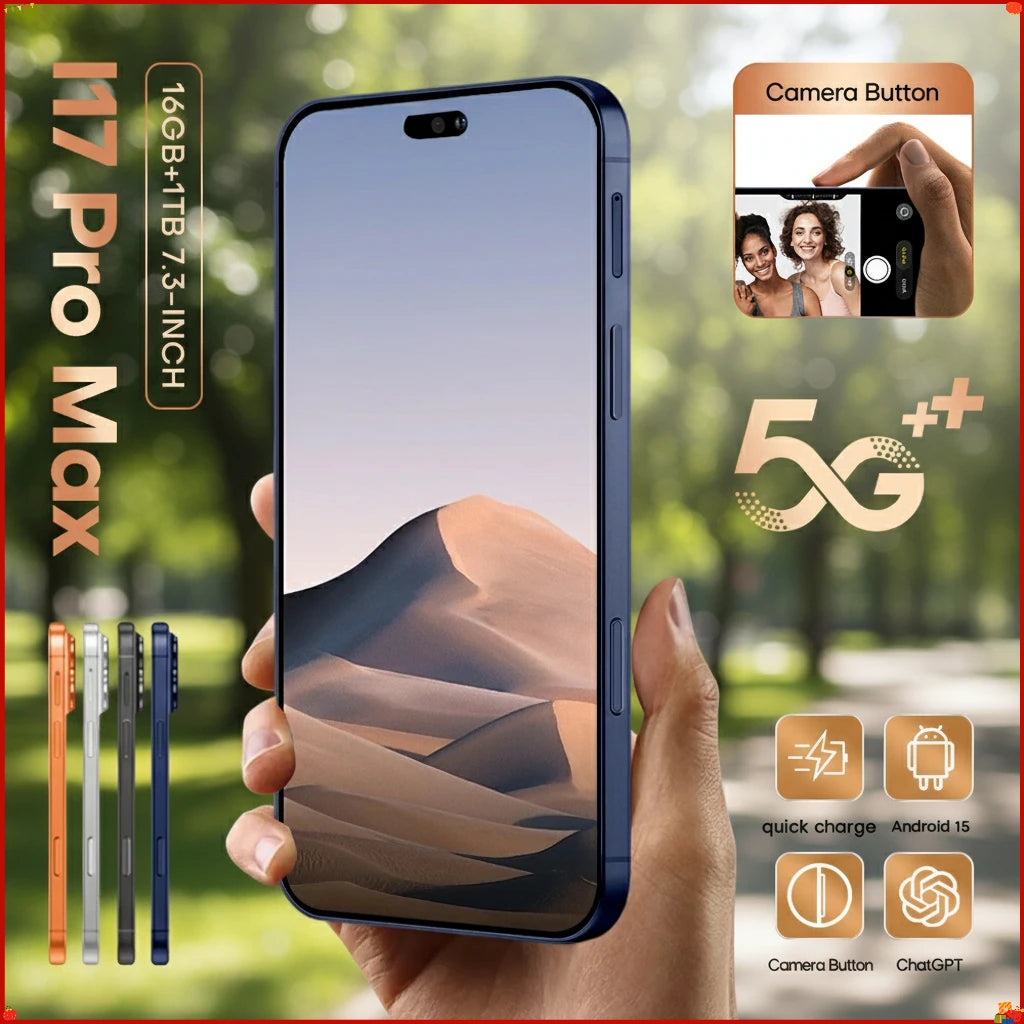 New Smartphone 5G Ai For 17 Pro Max 7.3HD 22G+2TB Mobile Phones Android Dual Sim 7800mAh Unlocked Cell Phone Global Version
