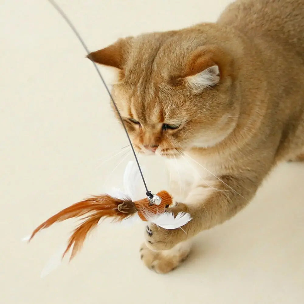 Plush Simulated Bird Cat Stick Head Cat Teaser Stick Colorful Cat Playing Teaser Wand Suction Cup Teaser Toy Interactive Cat Toy