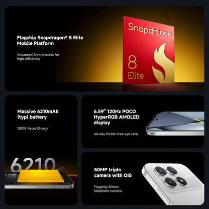 Global Version POCO F8 Pro Snapdragon 8 Elite Processor Smartphone 6.59" 120Hz HyperRGB Display 6210mAh Battery 100W HyperCharge