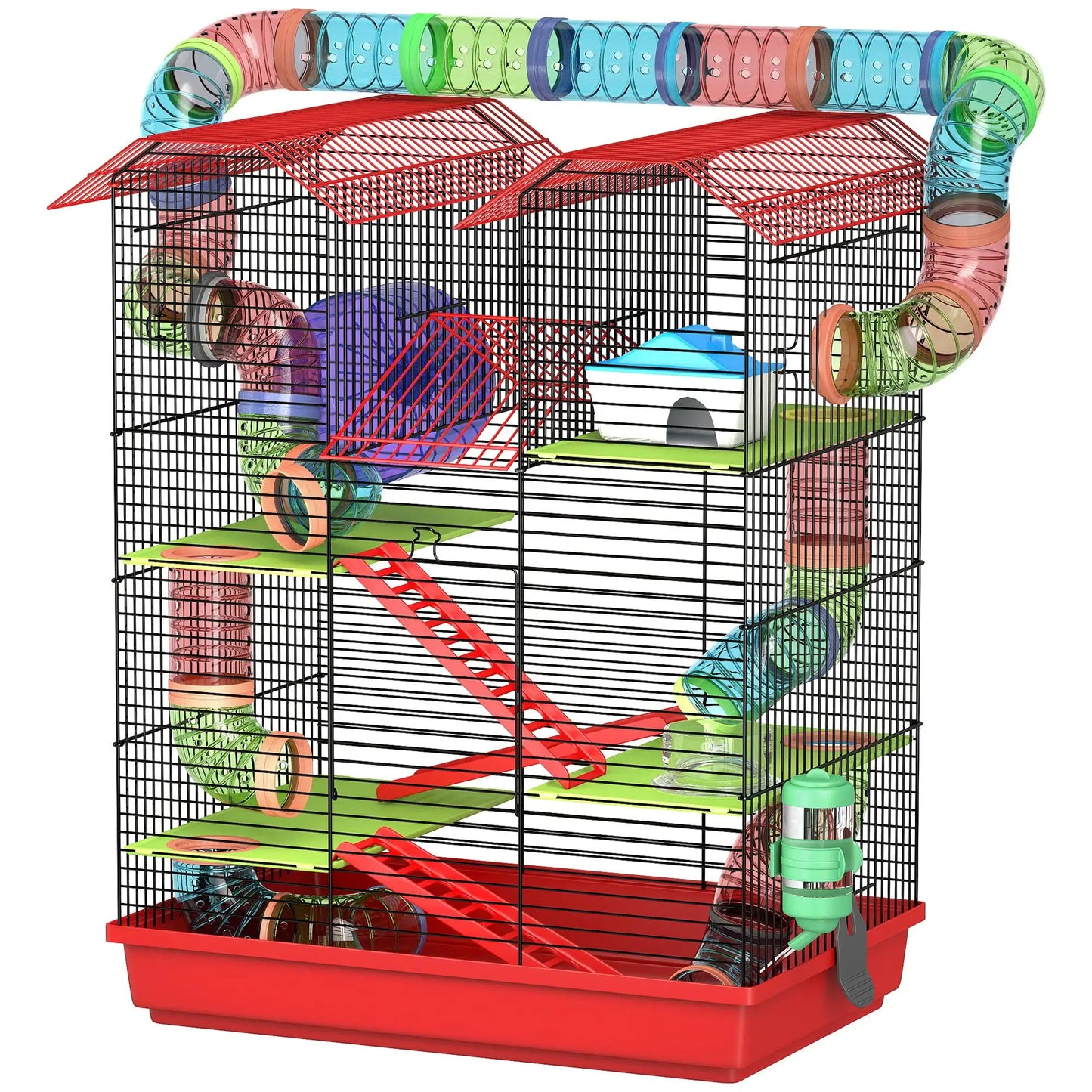 5-level metal hamster cage 47x30x59 cm with wheel, tunnel, house, ramps, drinking bowl & food dispenser for small animals