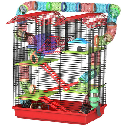 5-level metal hamster cage 47x30x59 cm with wheel, tunnel, house, ramps, drinking bowl & food dispenser for small animals