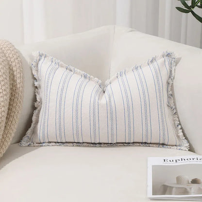 Summer Boho Pillow Covers 30x50 Living Room Sofa Fringed Edges Decorative Striped Throw Pillow Cover BreathableHome Decor