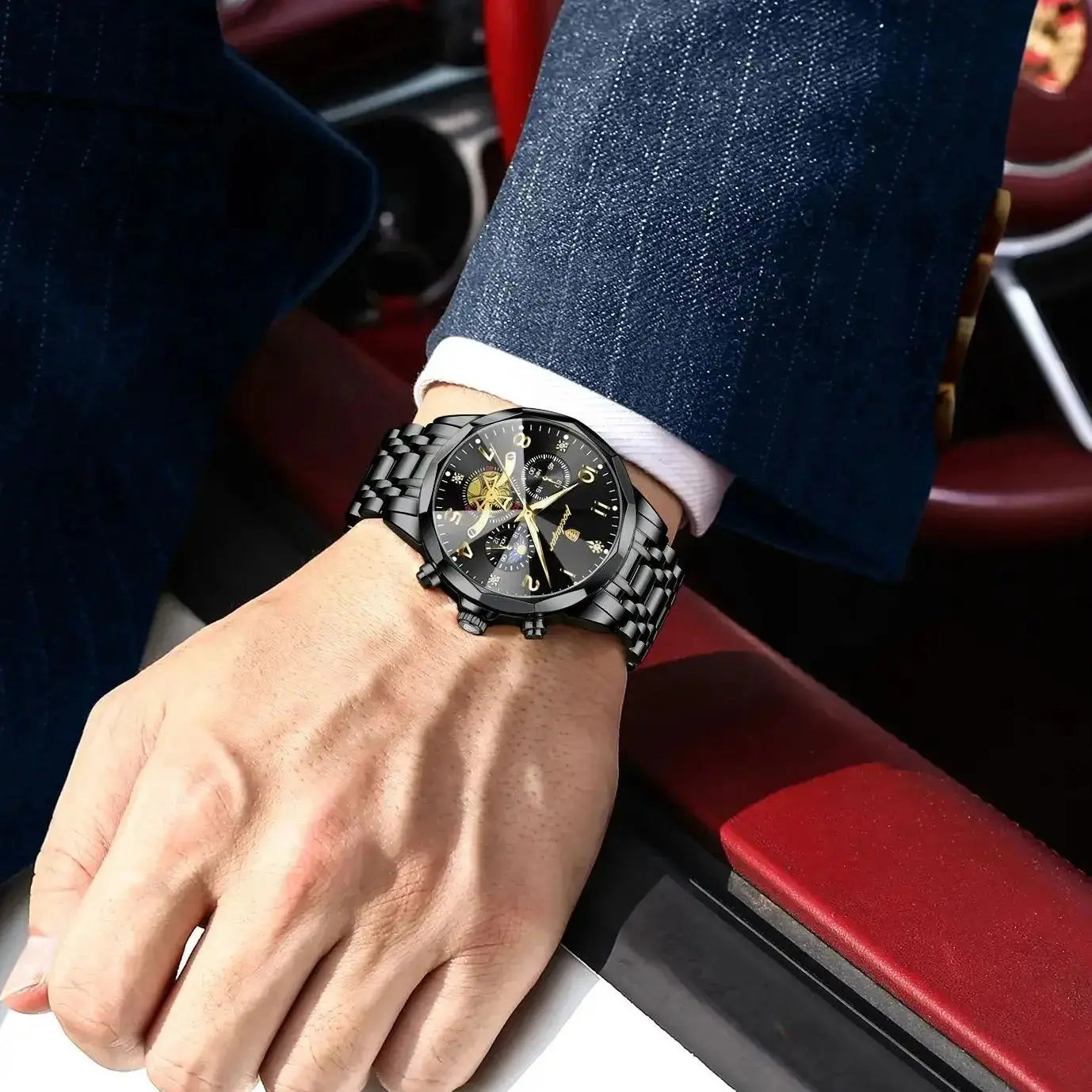 POEDAGAR Luxury High Quality Man Wristwatch Chronograph Stainless Steel Quartz Men's Watches Waterproof Luminous Men Clock Reloj