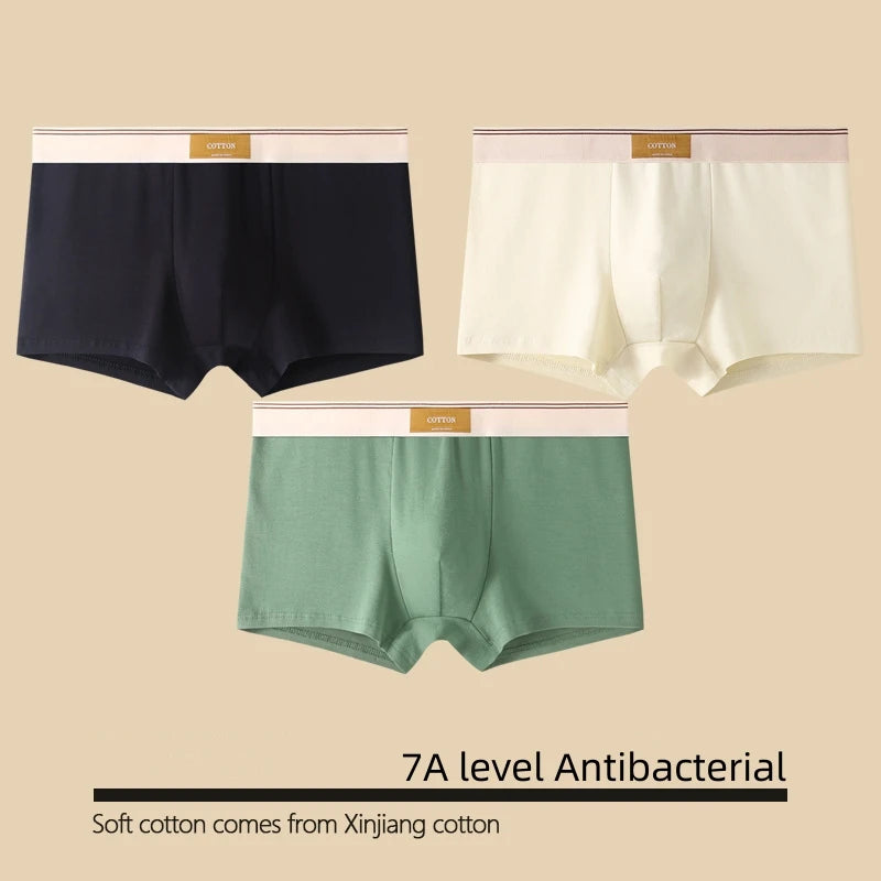 1/3Pcs Set Solid Color Men's Boxer Shorts Breathable Cotton Elastic Boyshorts Antibacterial 7A Level Comfortable Male Underwear