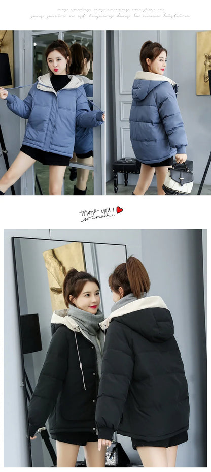 Women's Thickened Cotton Jacket Bread Style Loose Fit Short Coat Winter Outerwear Korean Version Student Friendly Zipper Closure