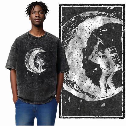 SA ASTRONAUT SPACE THEMES Printed Cotton Acid Washed Graphic Unisex T Shirt Cool Streetwear Men Tshirts Big Size Tee for men