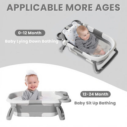 Collapsible Baby Bathtub for Newborn with Thermometer &1Soft Floating Cushion,Portable Travel Bathtub with Drain Hole,Baby Tubs