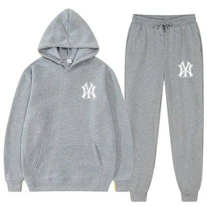 Men's running and fitness fashion casual sportswear set for autumn and winter, hooded sweatshirt + jogging pants two-piece set