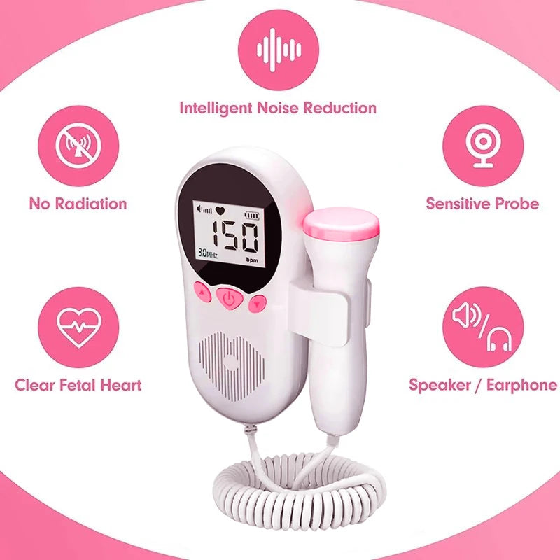 Home Doppler Fetal Heart Rate Monitor Baby Pregnancy Heartbeat Detector LCD Backlight No Radiation Stethoscope Pulse Meter 3MHz
