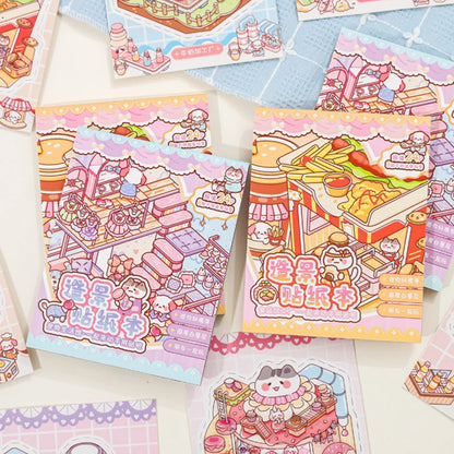 24pcs/bag zoo small class meow wow wonderland series scenery sticker book three-dimensional scene miniature sticker handbook DIY