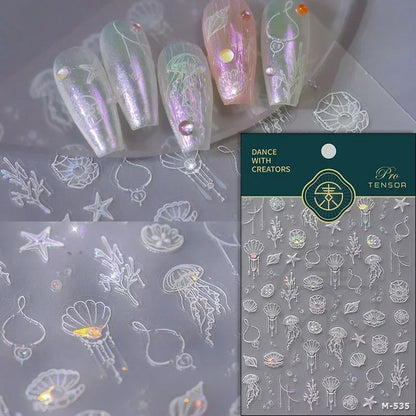 Colorful Bagful Jellyfish Bubbles Swimming Rings Rainbow Stars Ocean Starfish Self Adhesive 5D Nail Art Sticker Manicure Decal