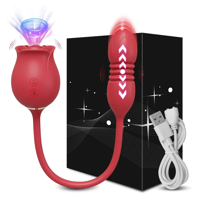 Rose Sucking Sex Toys Dildo Vibrator for Women 3in1 Thrusting G Spot Anal Vibrators Stimulator Female Vibrating Egg Adult Toys