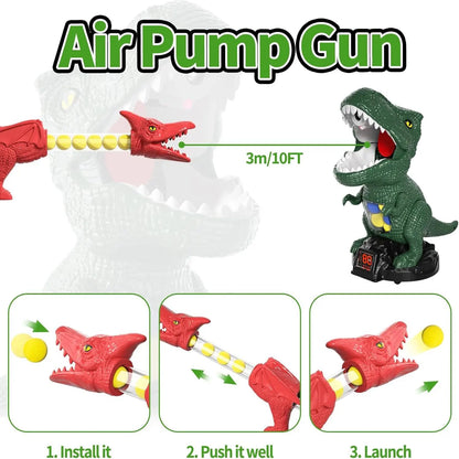 Kids Dinosaur Shooting Toy Gun 360 Degree Omni Rotatable Mist Spray Design Air Popper Soft EVA Ball Blaster Educational Parent-Child Battle Play Toy for Home Backyard Party
