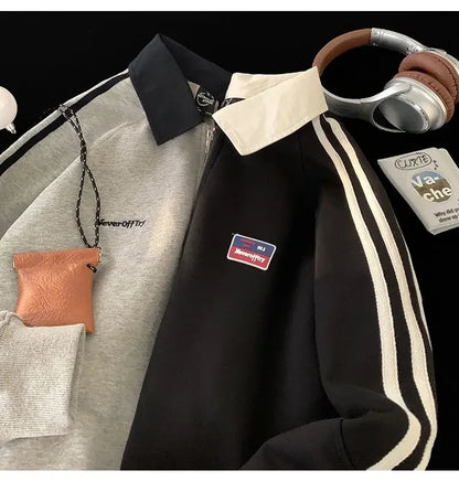 American Style Autumn Winter Oversize Sweatshirts Men Lapel Letter Zipper Printing Label Fashion Trend Long Sleeve Loose Hoodies