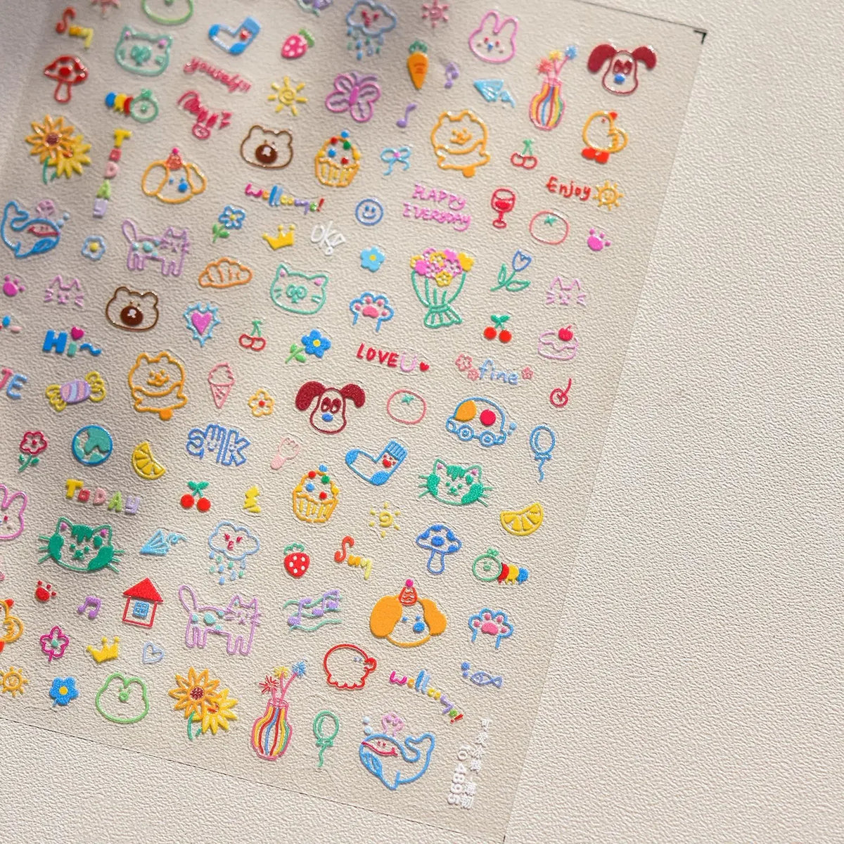 Collage Text English Letter Musical Note Star Graffiti Colorful 5D Love Heart Bowknot Nail Art Sticker Adhesive Manicure Decals